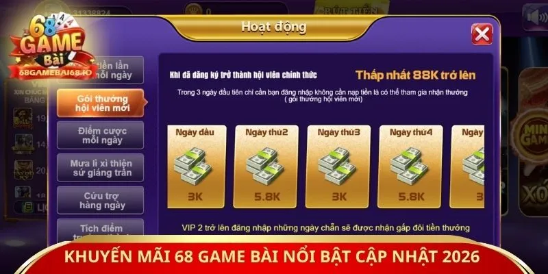 Khuyến mãi 68 game bài nổi bật cập nhật 2026